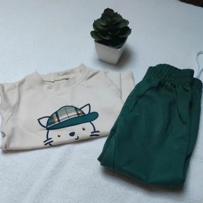 Ensemble 2 pièces garçon vert/beige - Taille 3 mois